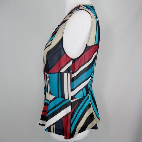 DKNYC Sheer Peplum Striped Multicolored Blouse Sleeveless Button Front Women’s 8 - Picture 4 of 12